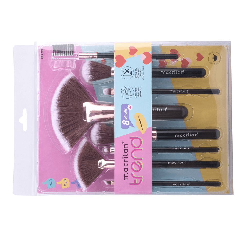 Kit com 8 Pinceis para Maguiagem Macrilan Trend - MT06 - voudemake
